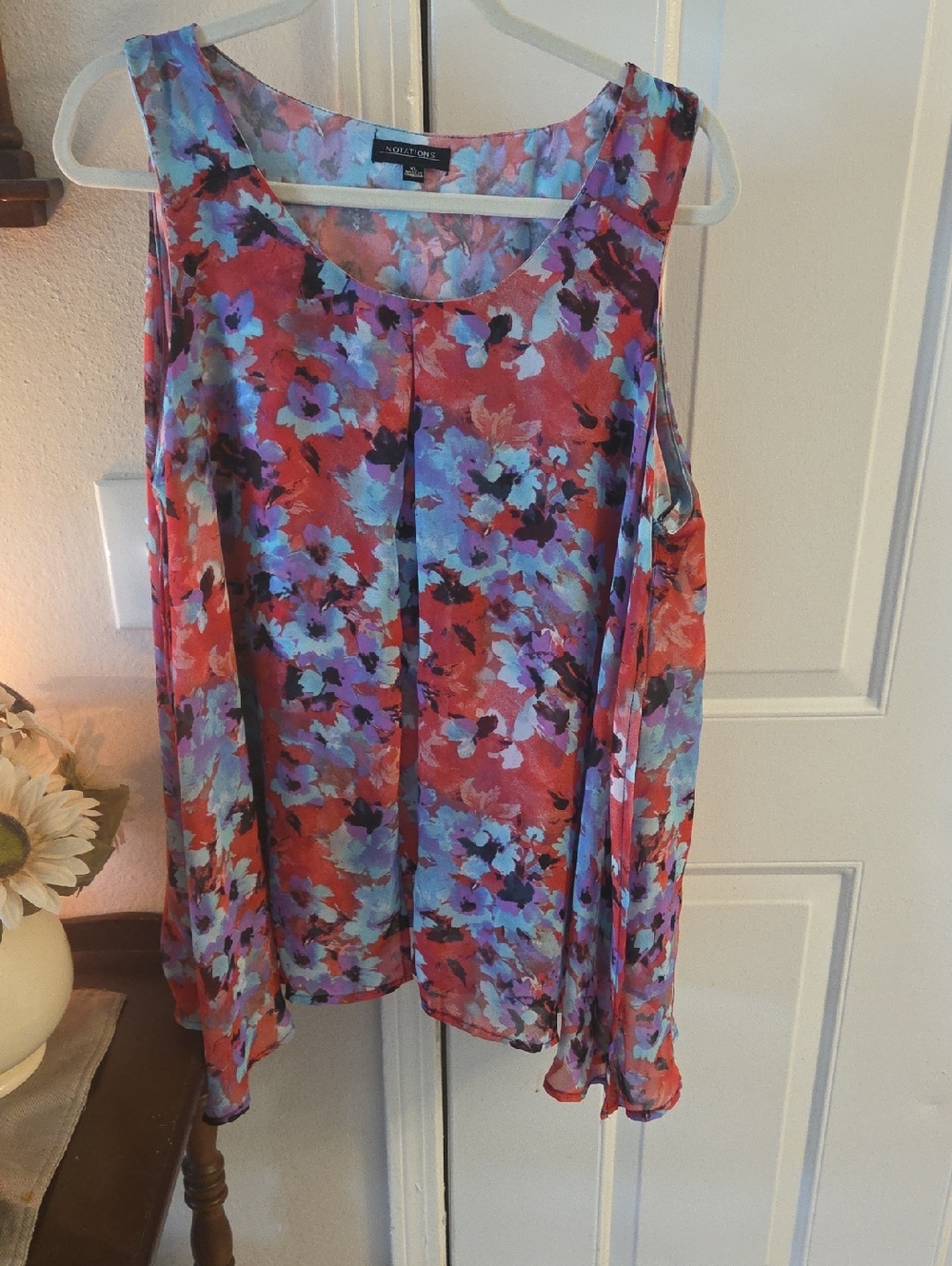Notations Red & Purple Floral Scoop Neck Camisole Sz Xl